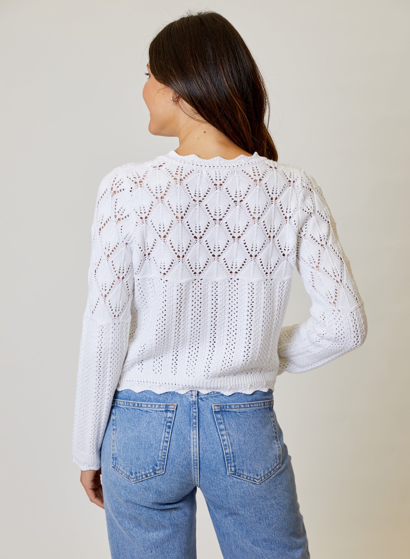 LONG SLEEVE CROCHET BUTTON FRONT CARDIGAN