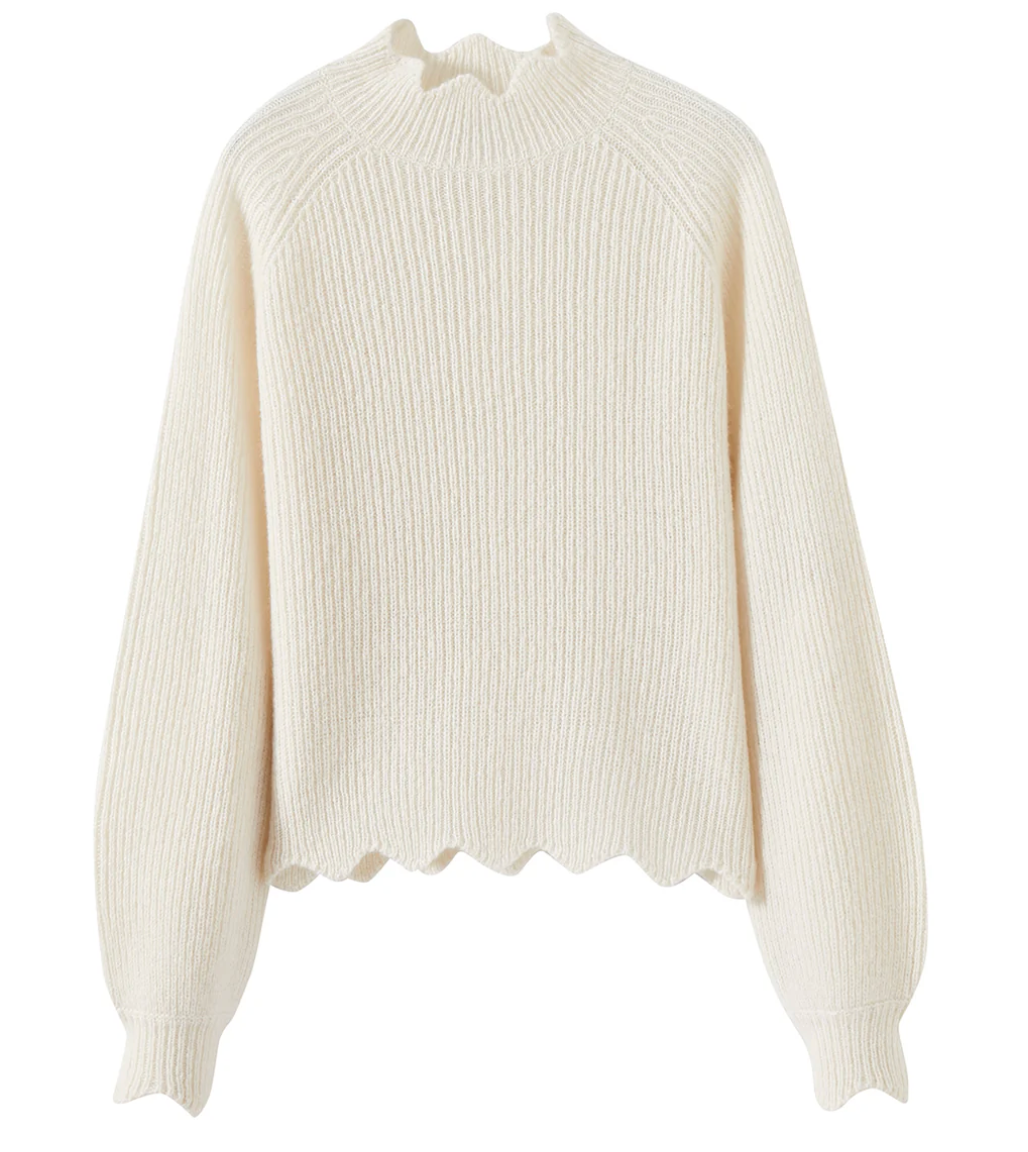 Talia Silk Cashmere Pullover with Scallop Edge Trim