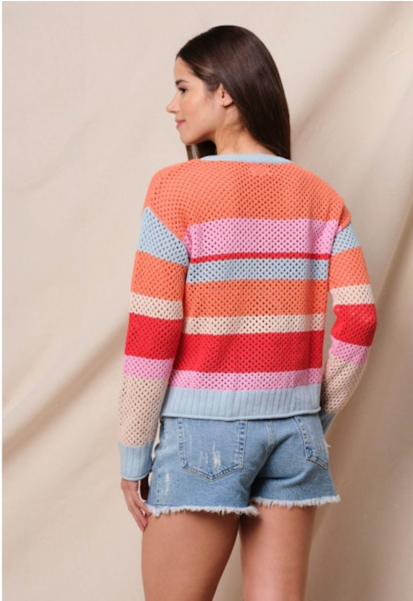 MESH STRIPE PULLOVER SWEATER