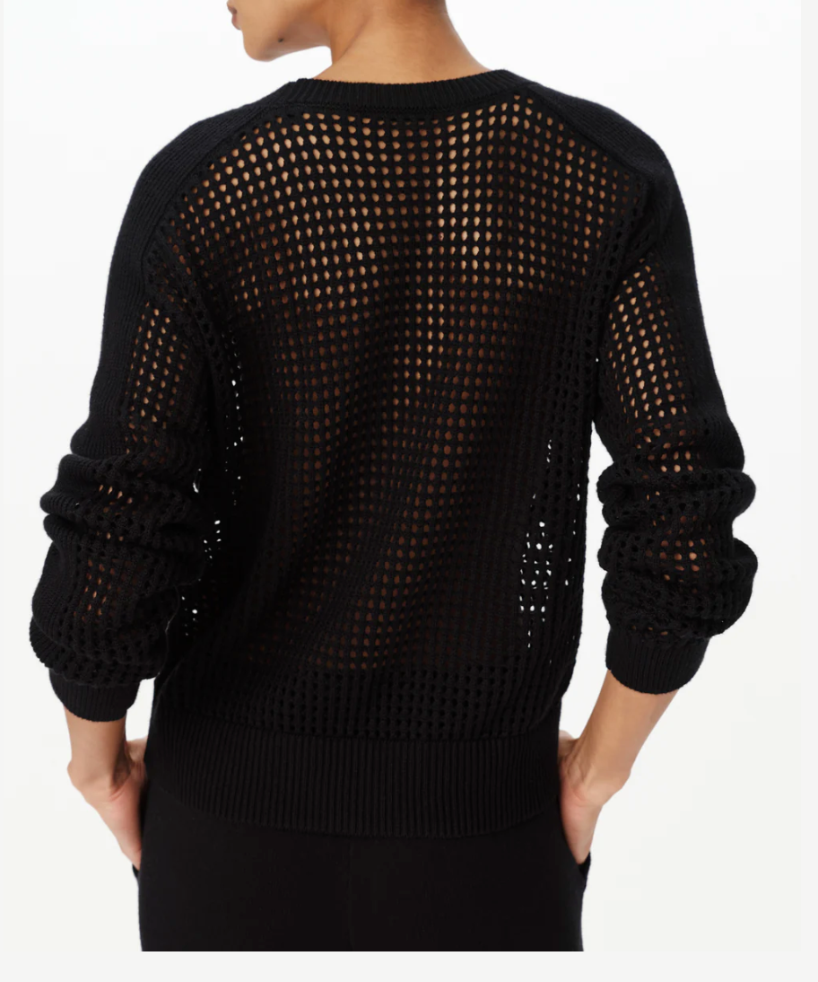 MESH STITCH V NECK COTTON CASHMERE SWEATER