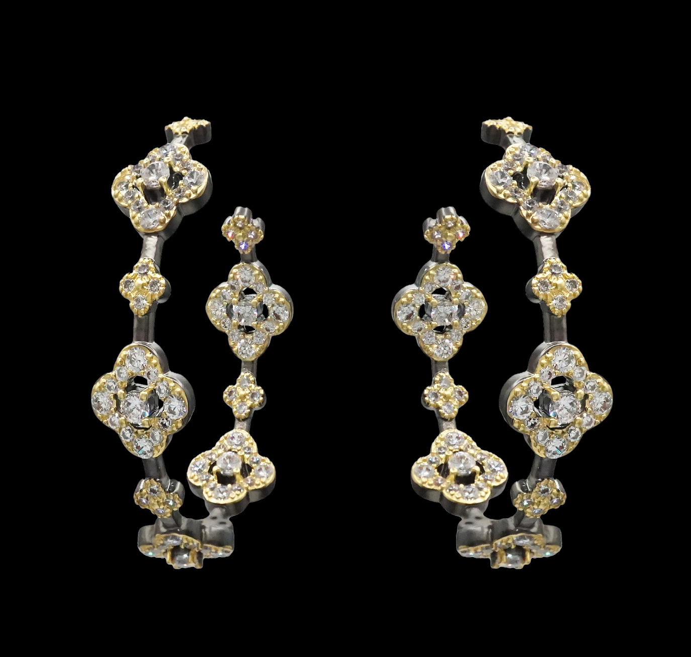 HOOP WITH PAVE CZ SQUARES AND CZ CENTER IN SQUARES