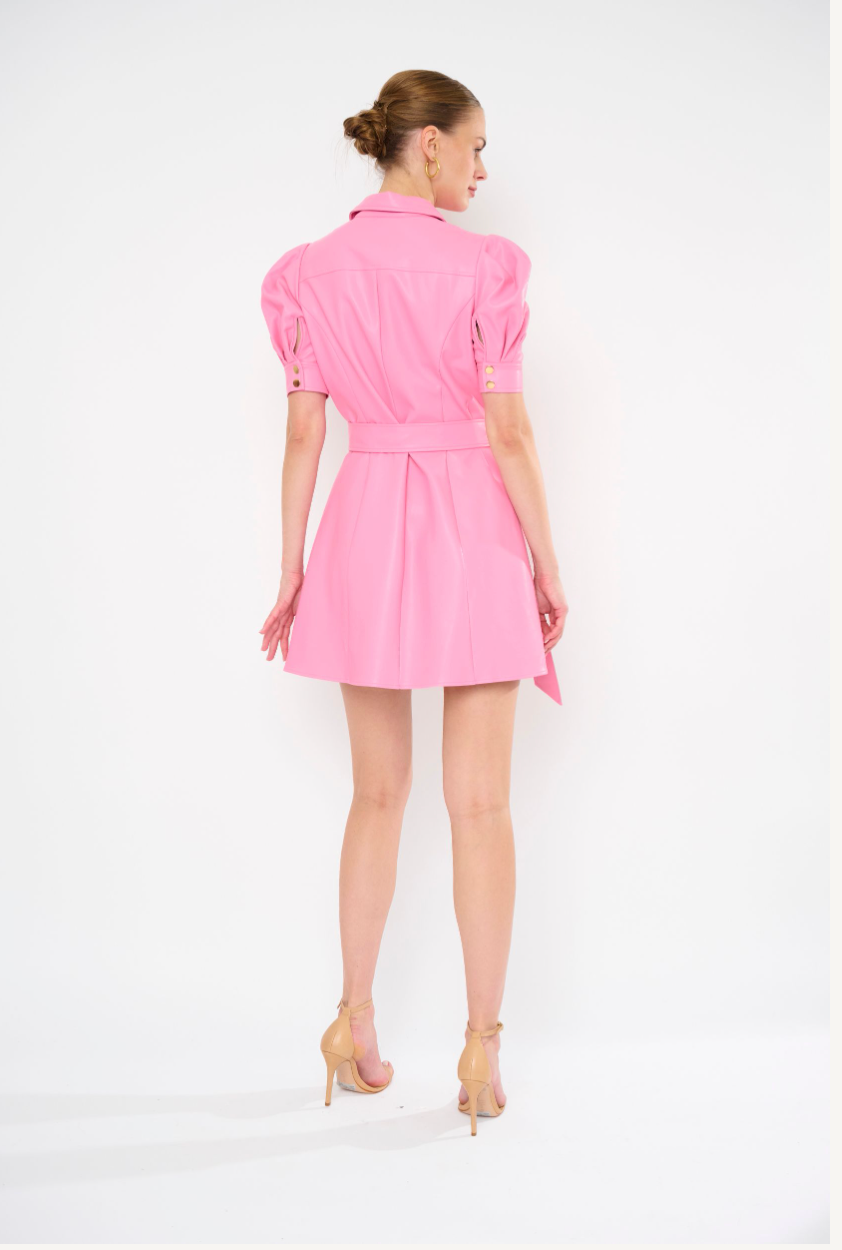 NEIR SS VEGAN LEATHER MINI DRESS