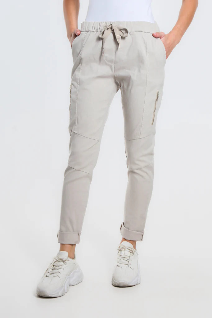 BEIGE SIDE ZIPPER PANT
