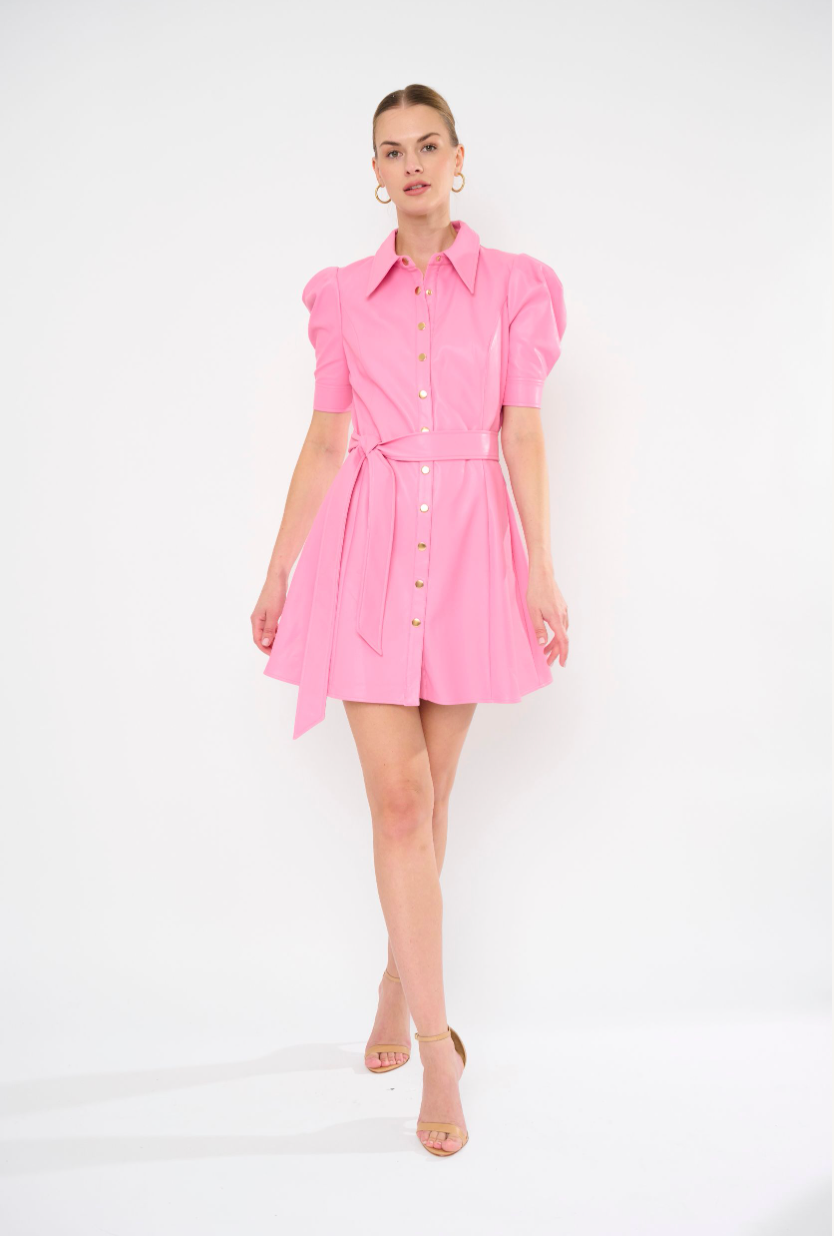NEIR SS VEGAN LEATHER MINI DRESS