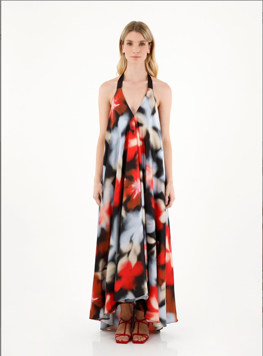ALEJANDRA HAZE MAXI DRESS WITH CRIS CROSS TIE