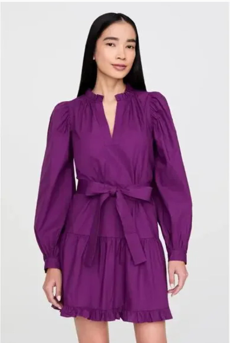 PURPLE PLUM NELLA LONG SLEEVE DRESS WITH RUFFLE DETAIL
