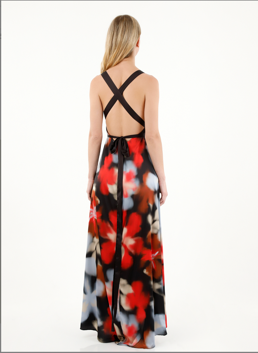 ALEJANDRA HAZE MAXI DRESS WITH CRIS CROSS TIE