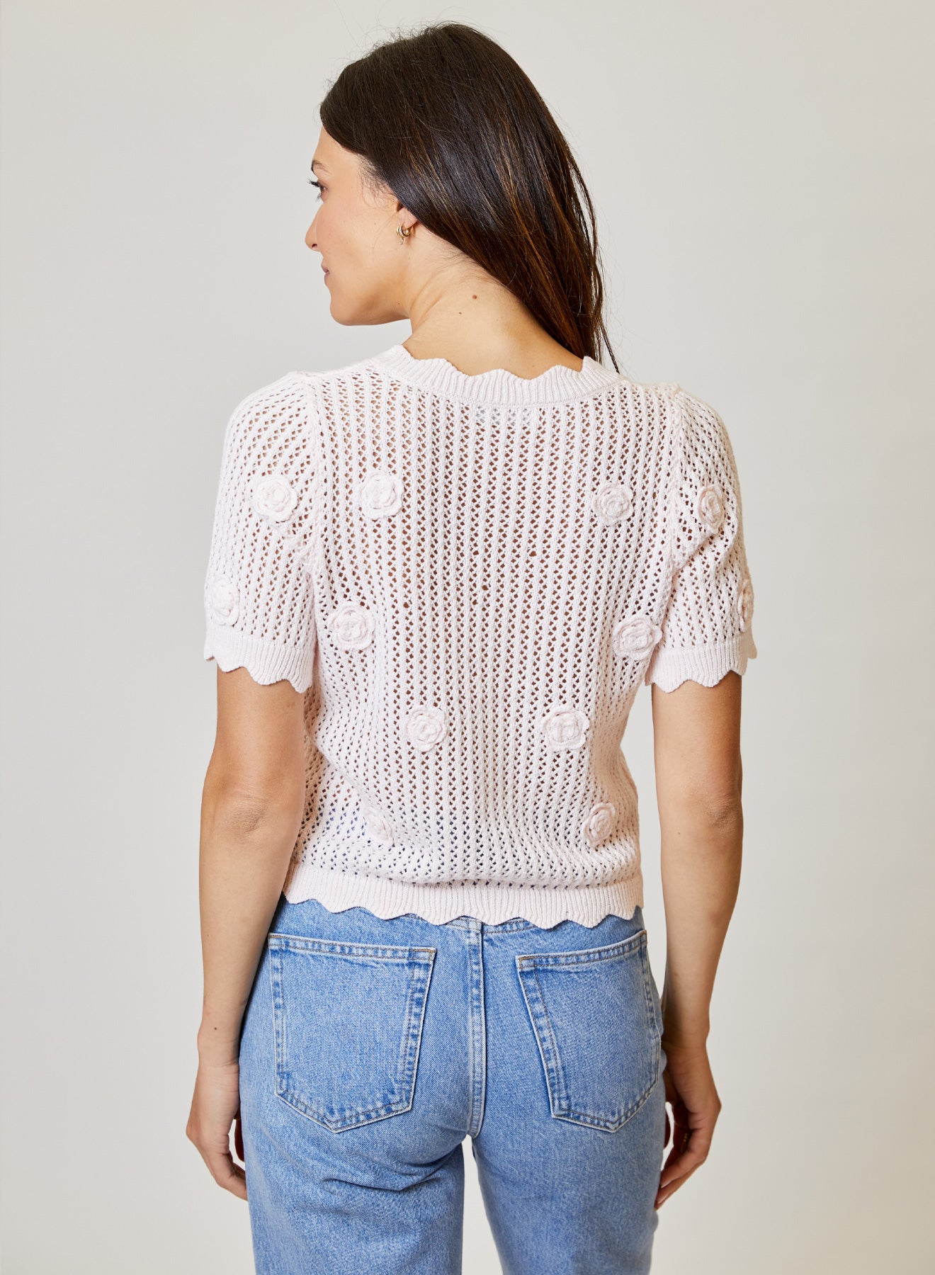 FLOWER DETAIL SHORT SLEEVE CARDIGAN