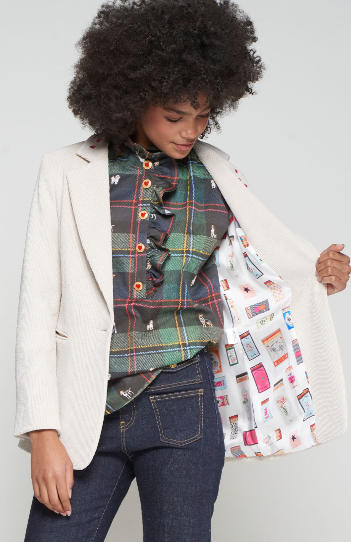 ECRU CORDUROY BLAZER EQUESTRIAN EMBROIDERY