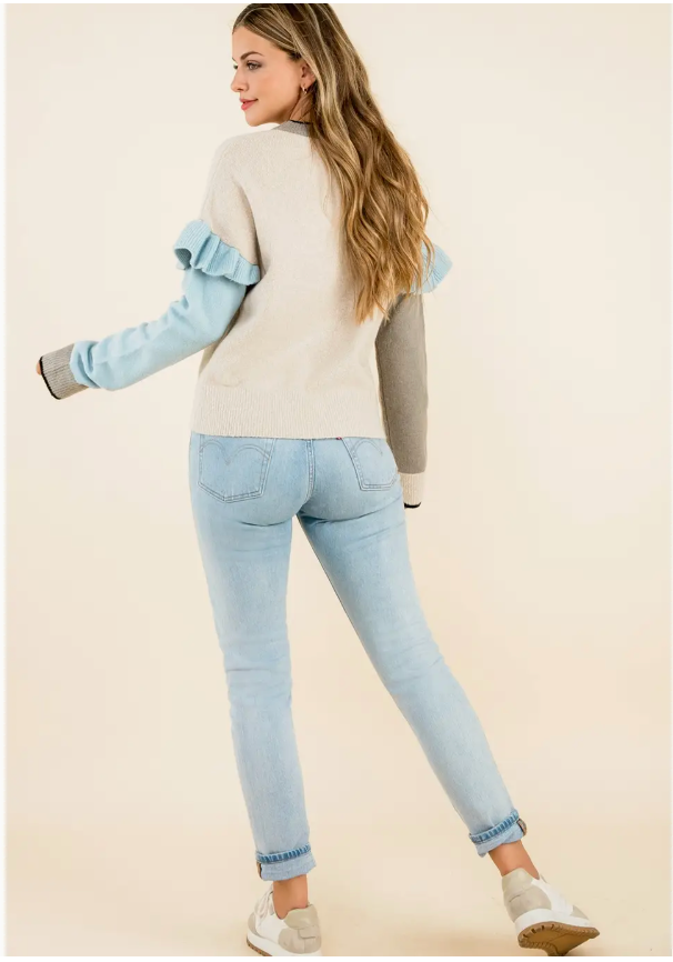 RUFFLE COLORBLOCK SWEATER