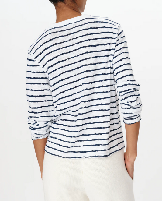 SLUB LONG SLEEVE STRIPED DESTROYED WASH CROP TEE