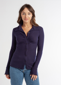 BUTTON DOWN CINCHED WAIST LONG SLEEVE TOP