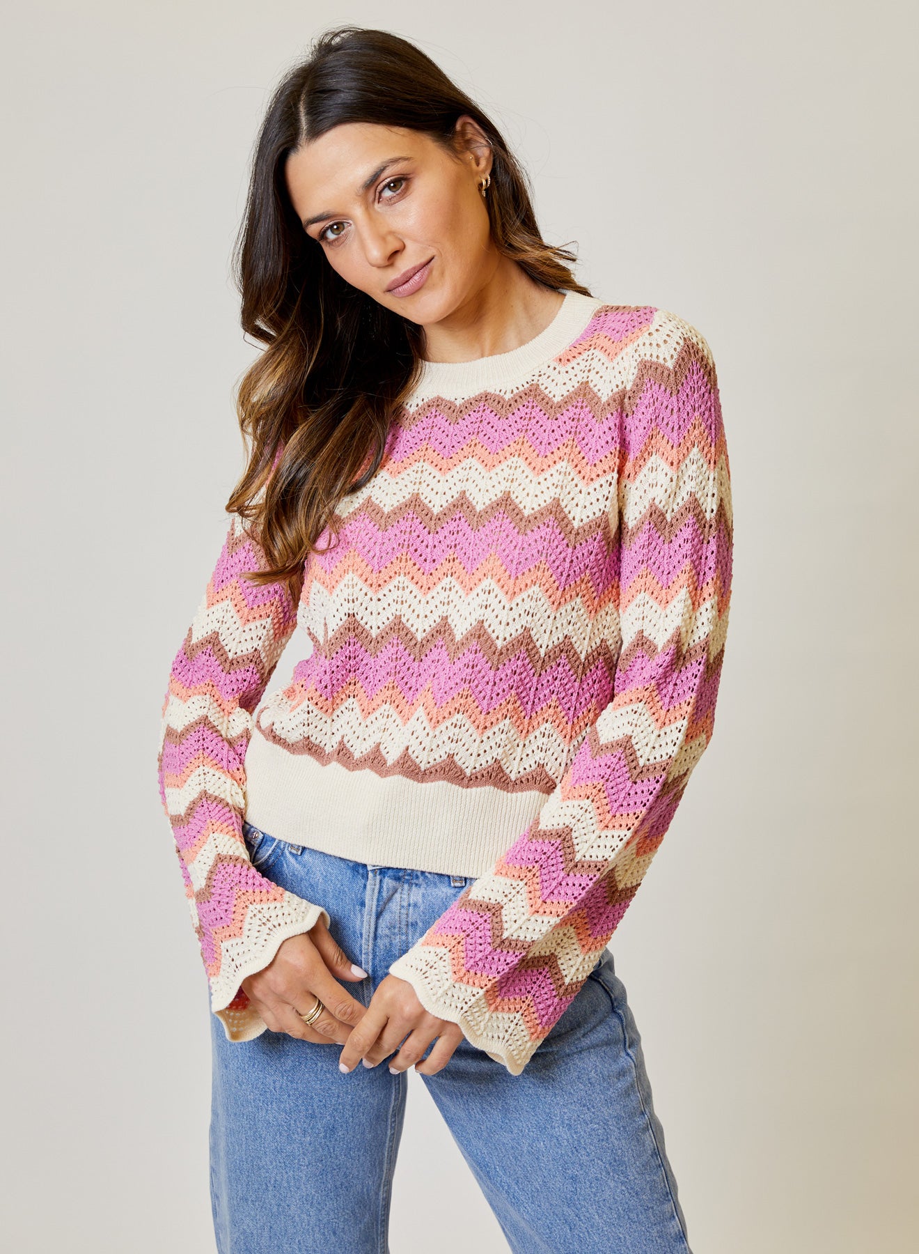 CHEVRON FLARE LONG SLEEVE SWEATER