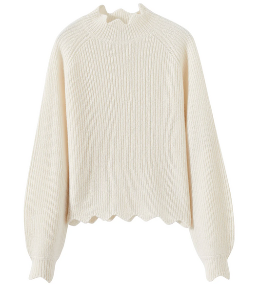 Talia Silk Cashmere Pullover with Scallop Edge Trim