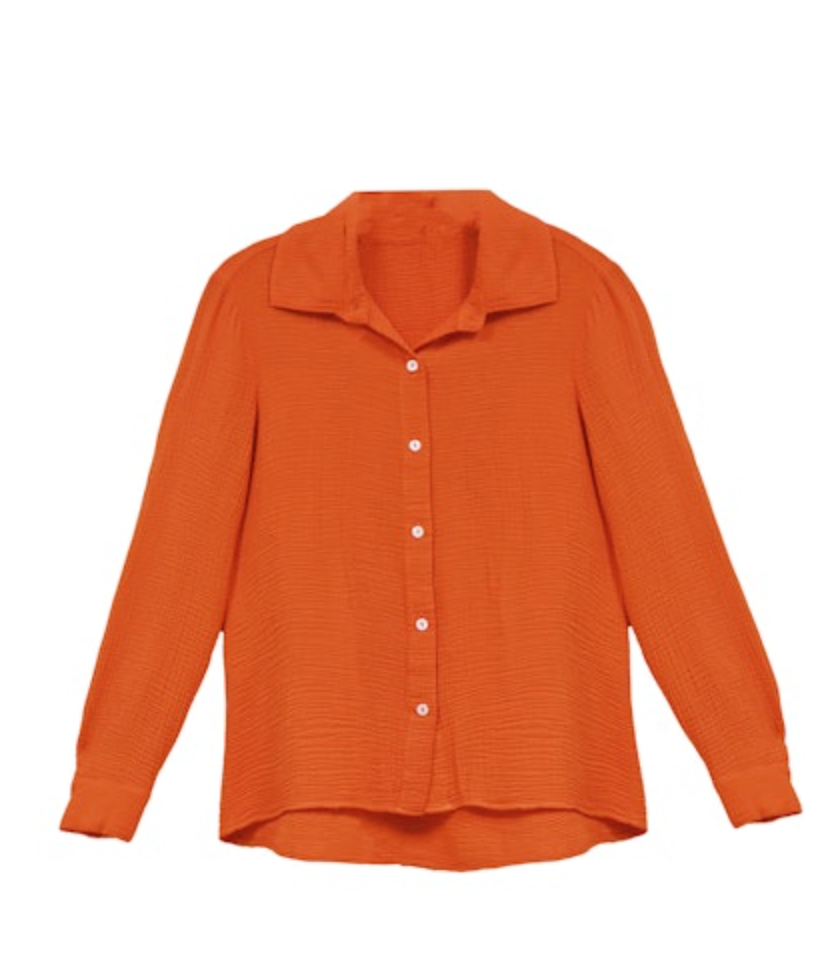 BUTTON DOWN GAUZE TOP LONG SLEEVE