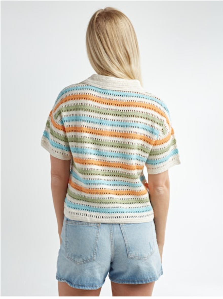 CROCHET SS STRIPE CARDIGAN