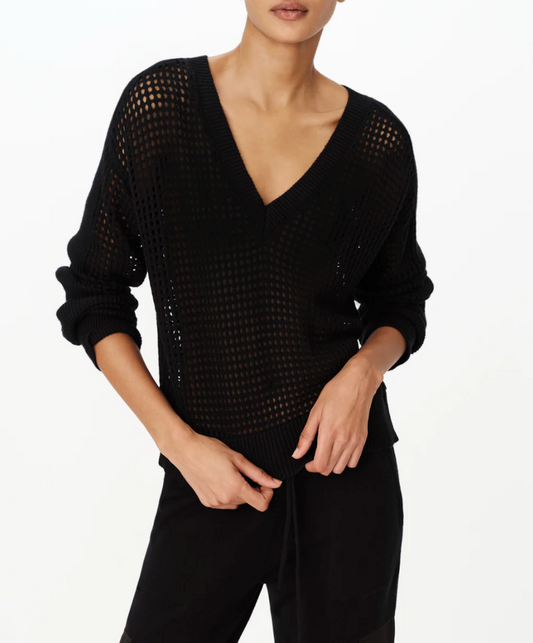 MESH STITCH VNECK COTTON CASHMERE SWEATER