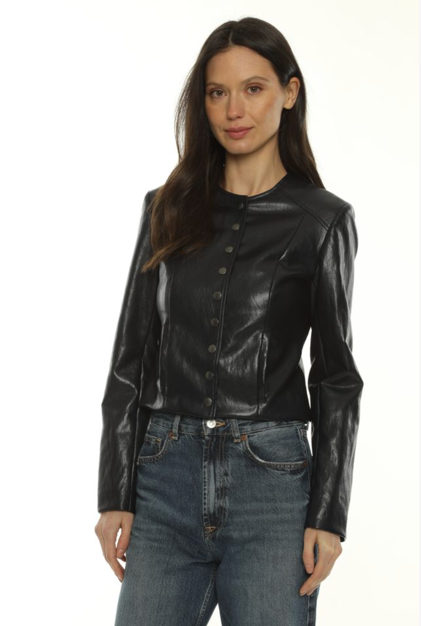 KARTER NAVY VEGAN LEATHER JACKET