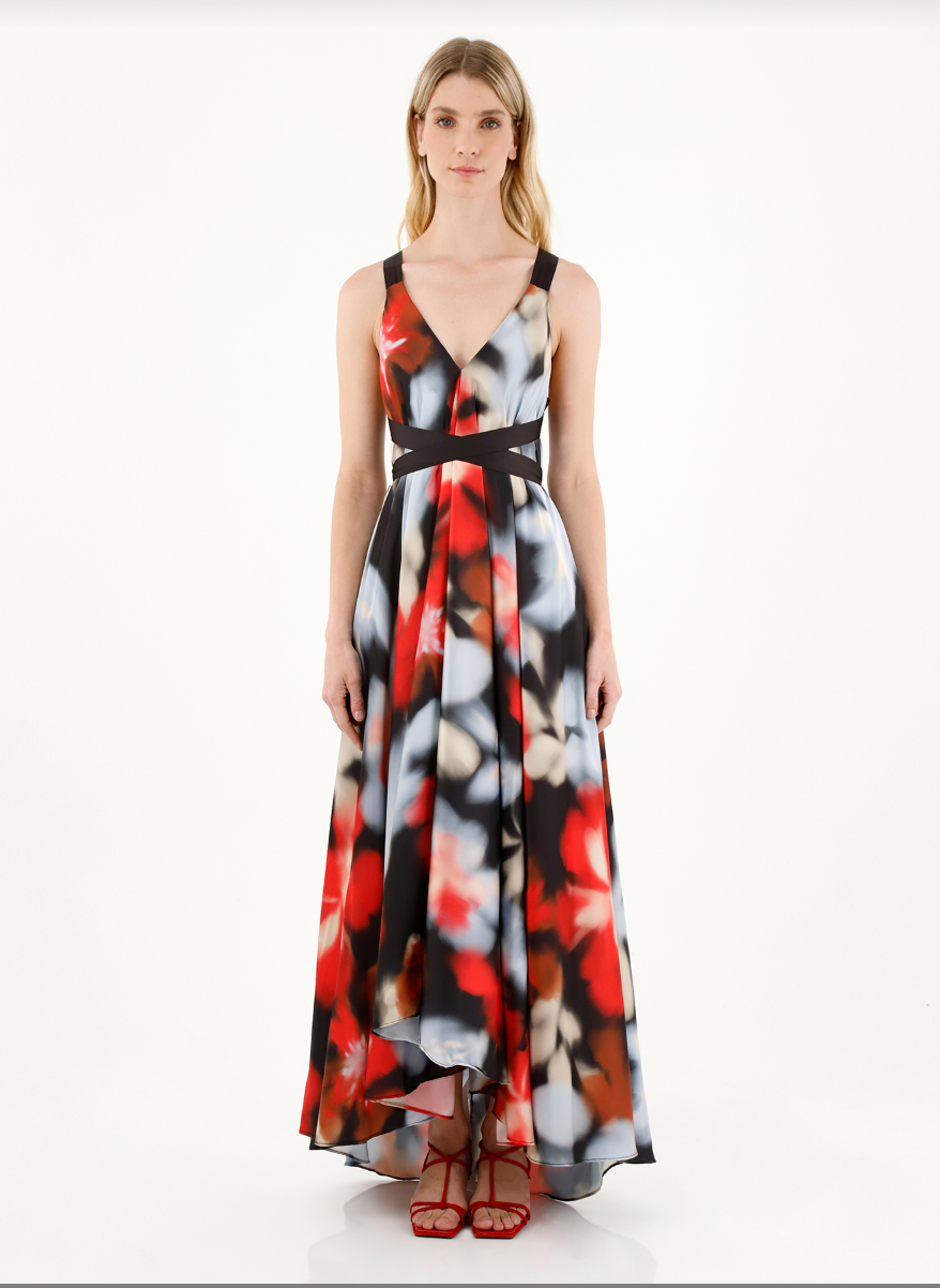 ALEJANDRA HAZE MAXI DRESS WITH CRIS CROSS TIE