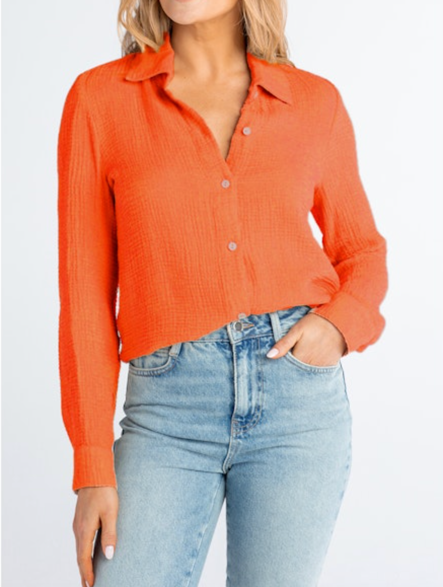 BUTTON DOWN GAUZE TOP LONG SLEEVE