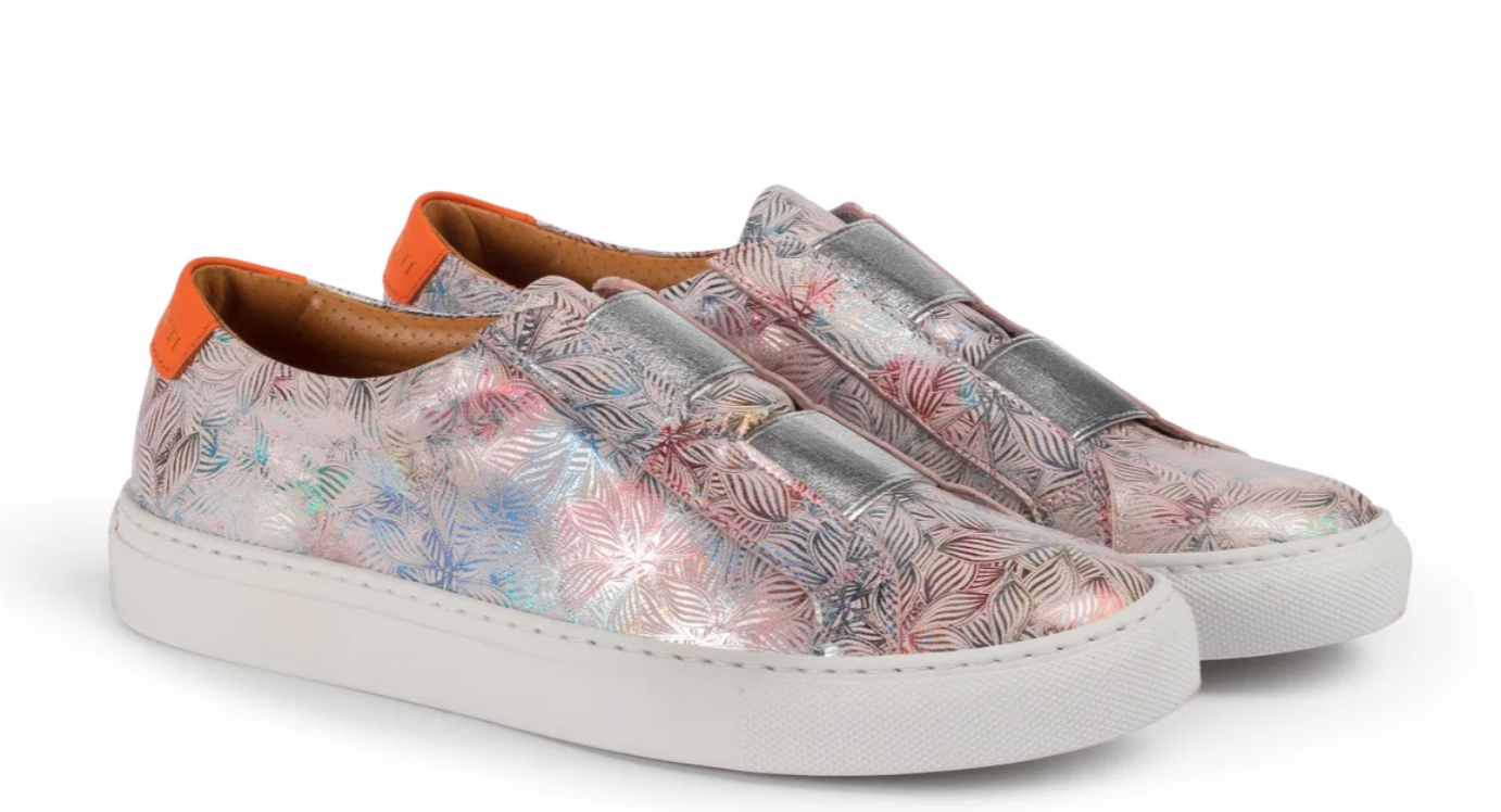 GIA FLORAL PINK SNAKE PRINT LEATHER SNEAKER