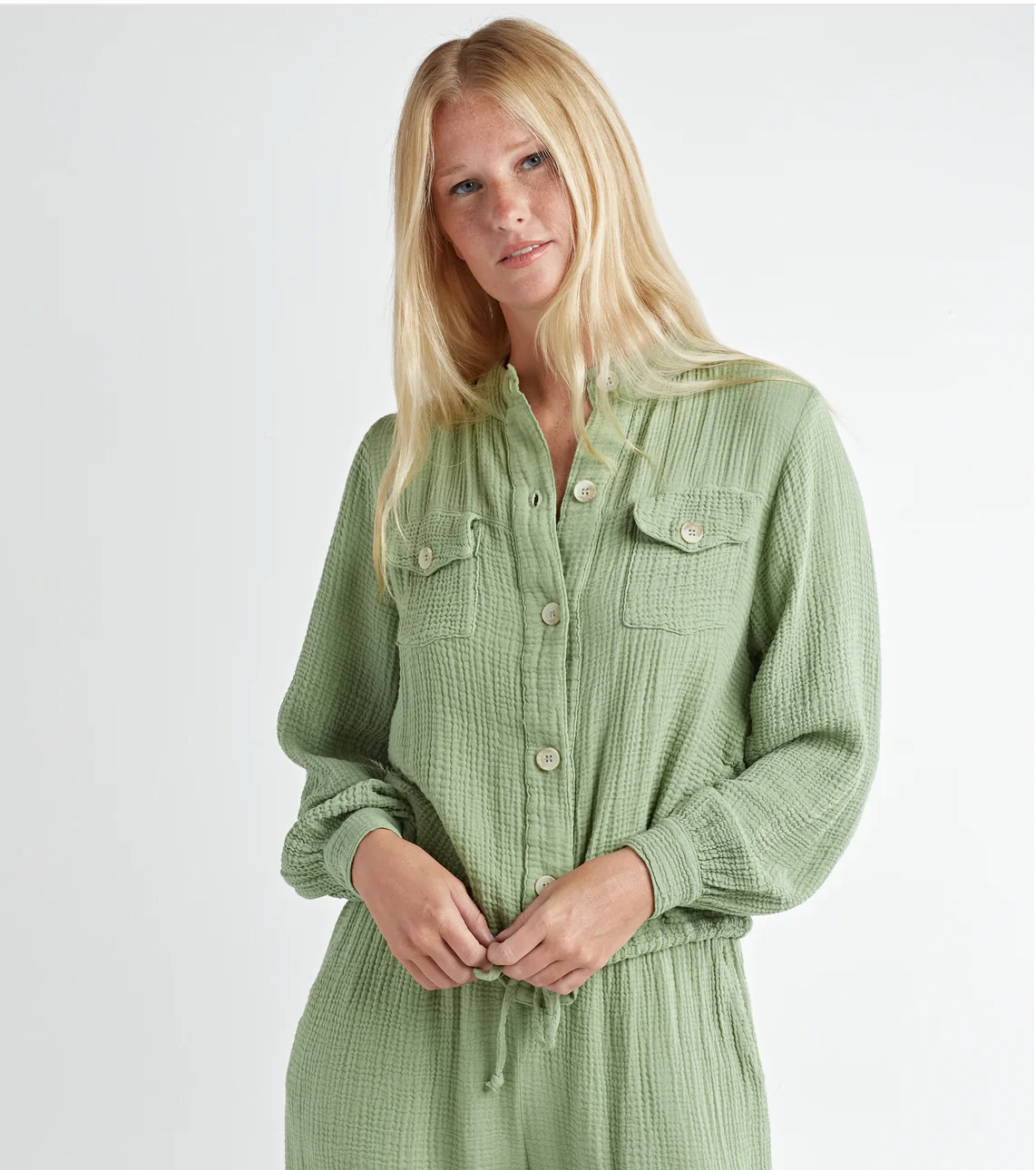 GAUZE BUTTON DOWN JACKET