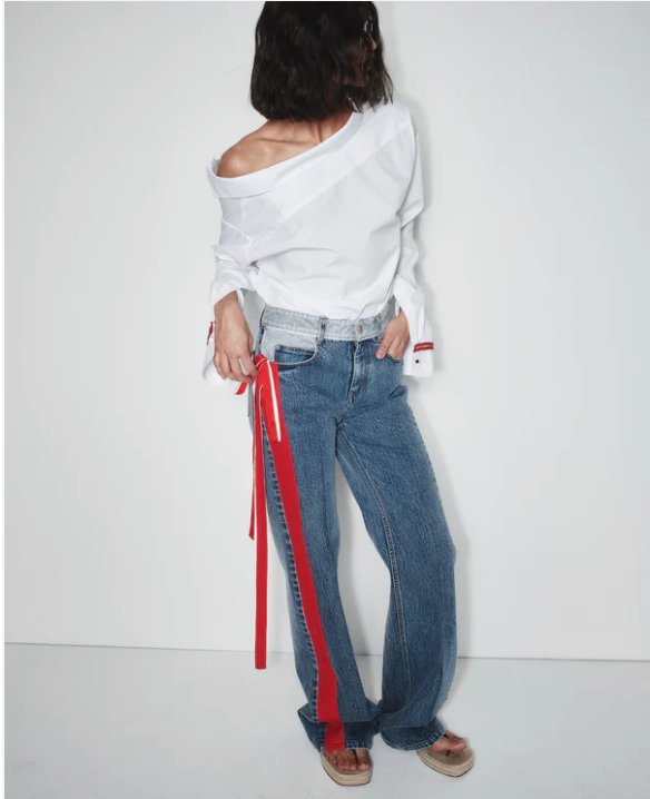 BEN JEAN WITH RED STIPE SATIN RIBBON