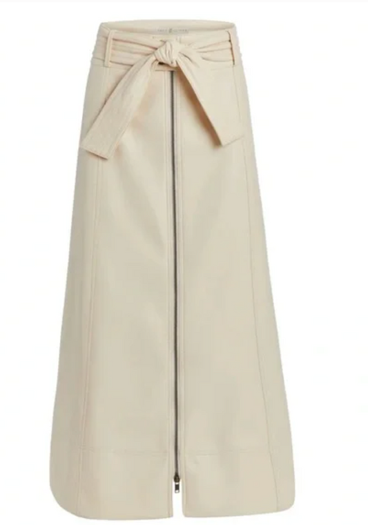 GREENWICH ZIP FRONT VEGAN LEATHER SKIRT