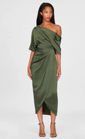 RAYNA ONE SHOULDER DRAPED MIDI DRESS