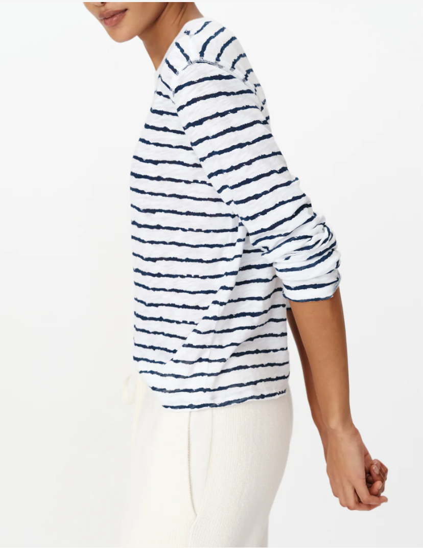 SLUB LONG SLEEVE STRIPED DESTROYED WASH CROP TEE