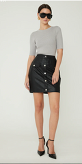 THE DASHA DRESS WITH SWEATER KNIT BODICE AND FAUX LEATHER PENCIL SKIRT