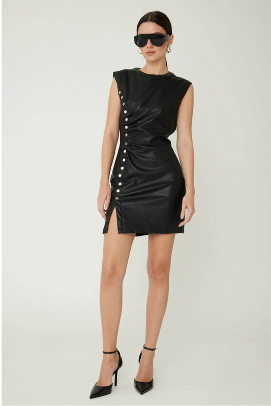 ROBIN VEGAN LEATHER DRESS WITH SIDE BUTTON DETAIL
