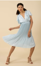 SS MIDI CHARMEUSE DRESS WITH SMOCKED WAISTBAND