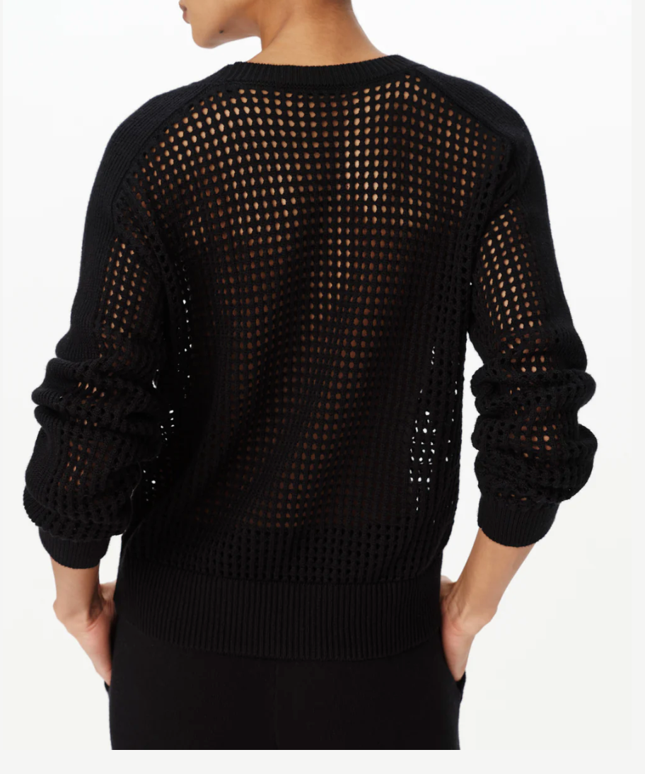 MESH STITCH VNECK COTTON CASHMERE SWEATER