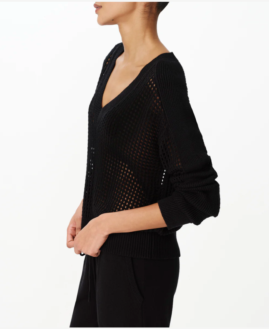 MESH STITCH VNECK COTTON CASHMERE SWEATER