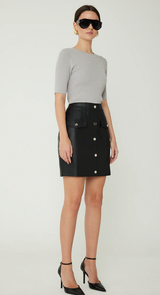 THE DASHA DRESS WITH SWEATER KNIT BODICE AND FAUX LEATHER PENCIL SKIRT