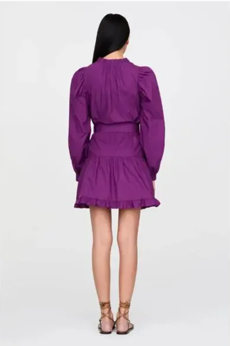PURPLE PLUM NELLA LONG SLEEVE DRESS WITH RUFFLE DETAIL