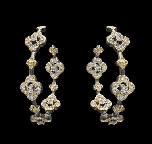 HOOP WITH PAVE CZ SQUARES AND CZ CENTER IN SQUARES