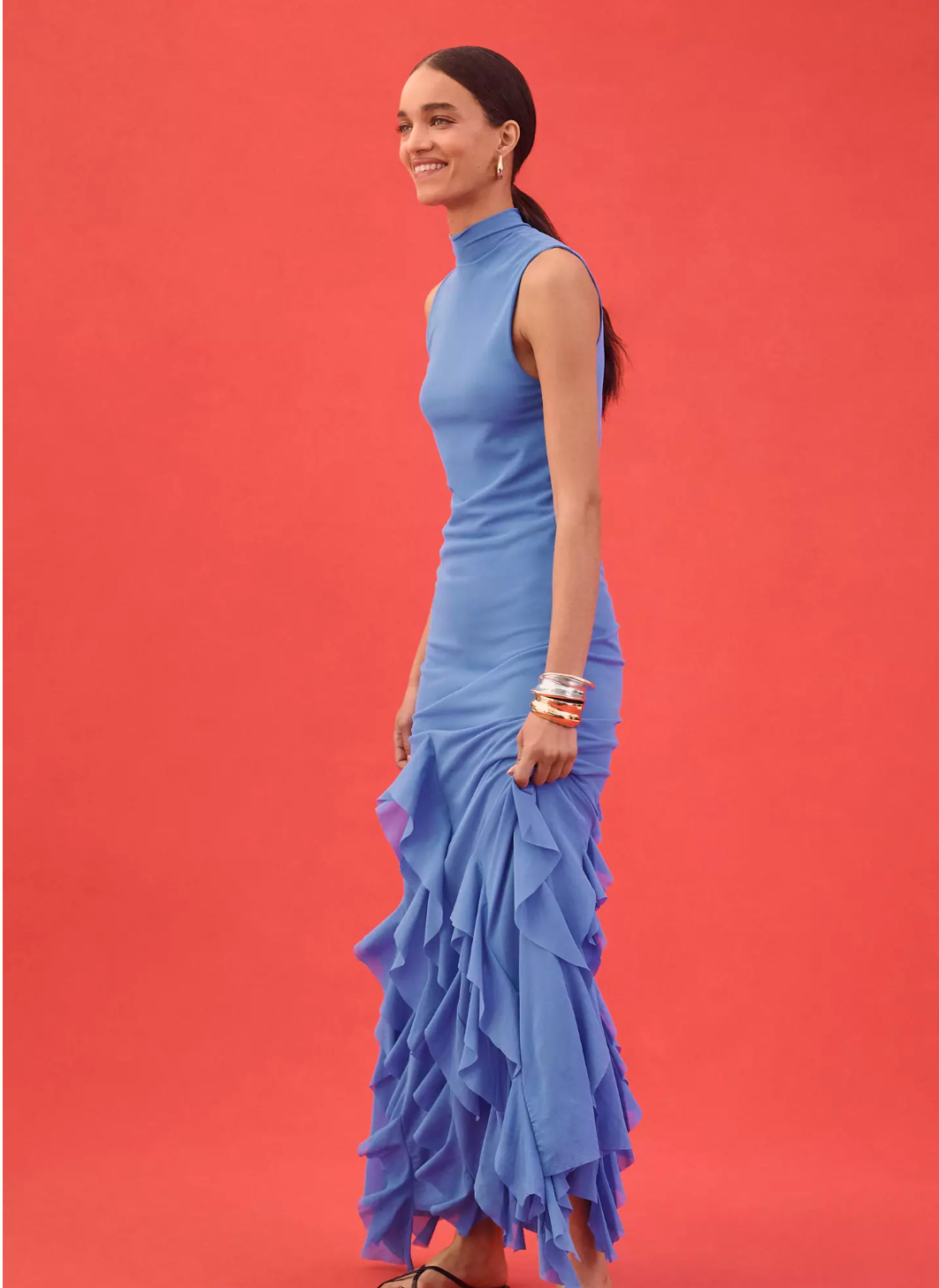 ANETA LONG DRESS WITH RUFFLE HEM