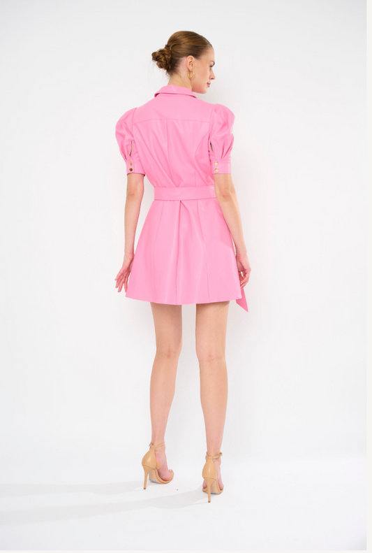 NEIR SS VEGAN LEATHER MINI DRESS