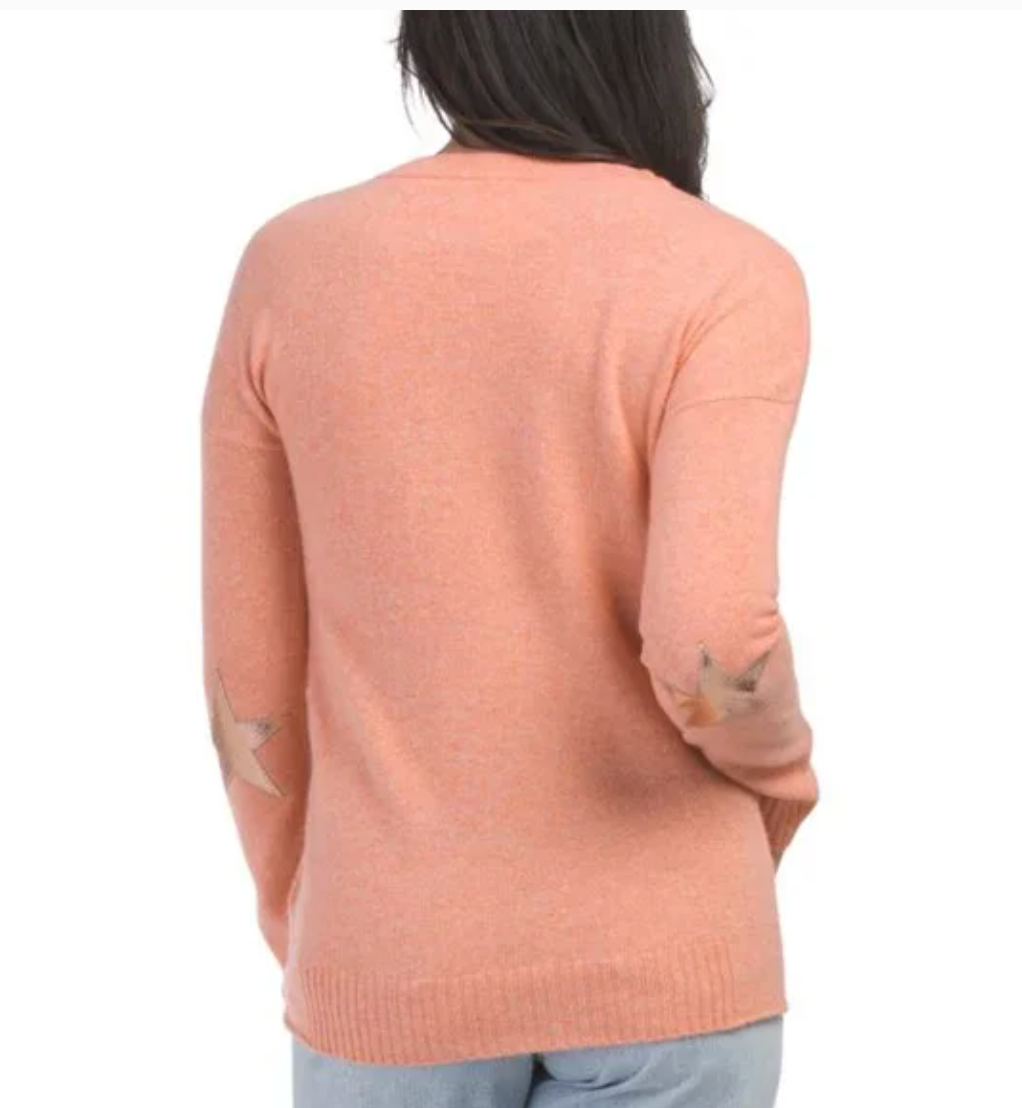 CICI ELBOW PATCH CASHMERE SWEATER WITH STARS