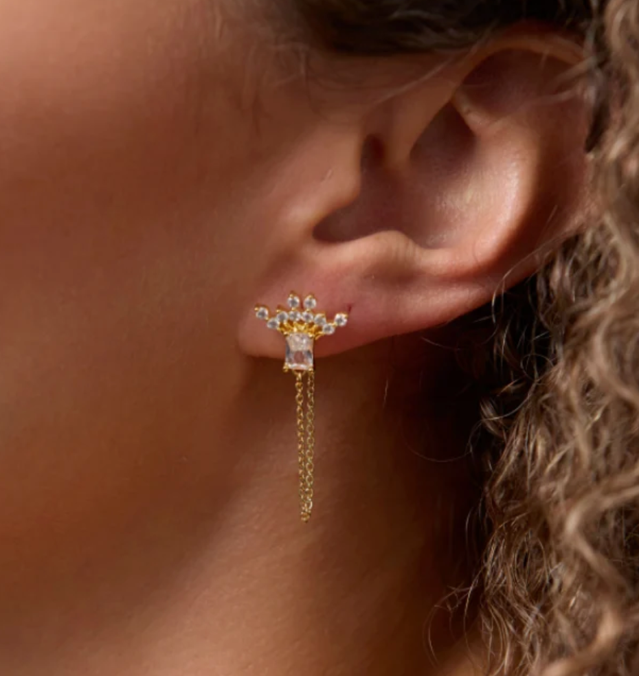 CHAINED CRYSTAL DROP STUD