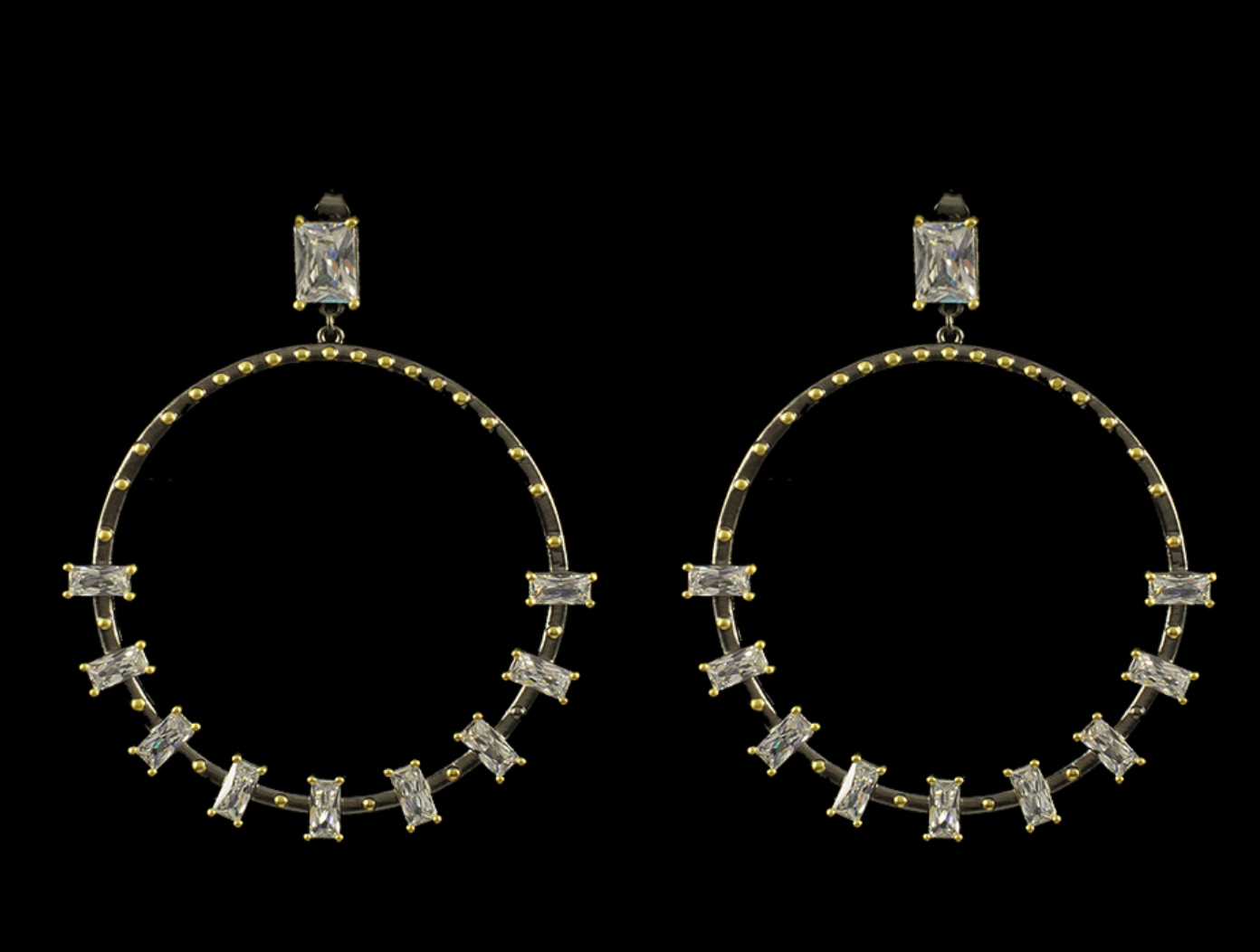 GOLD HOOP WITH HANGING 6 PETAL FLOWER WITH WHITE OPAL CENTER