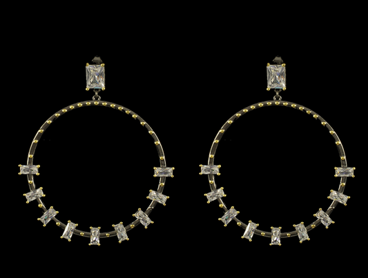 GOLD HOOP WITH HANGING 6 PETAL FLOWER WITH WHITE OPAL CENTER