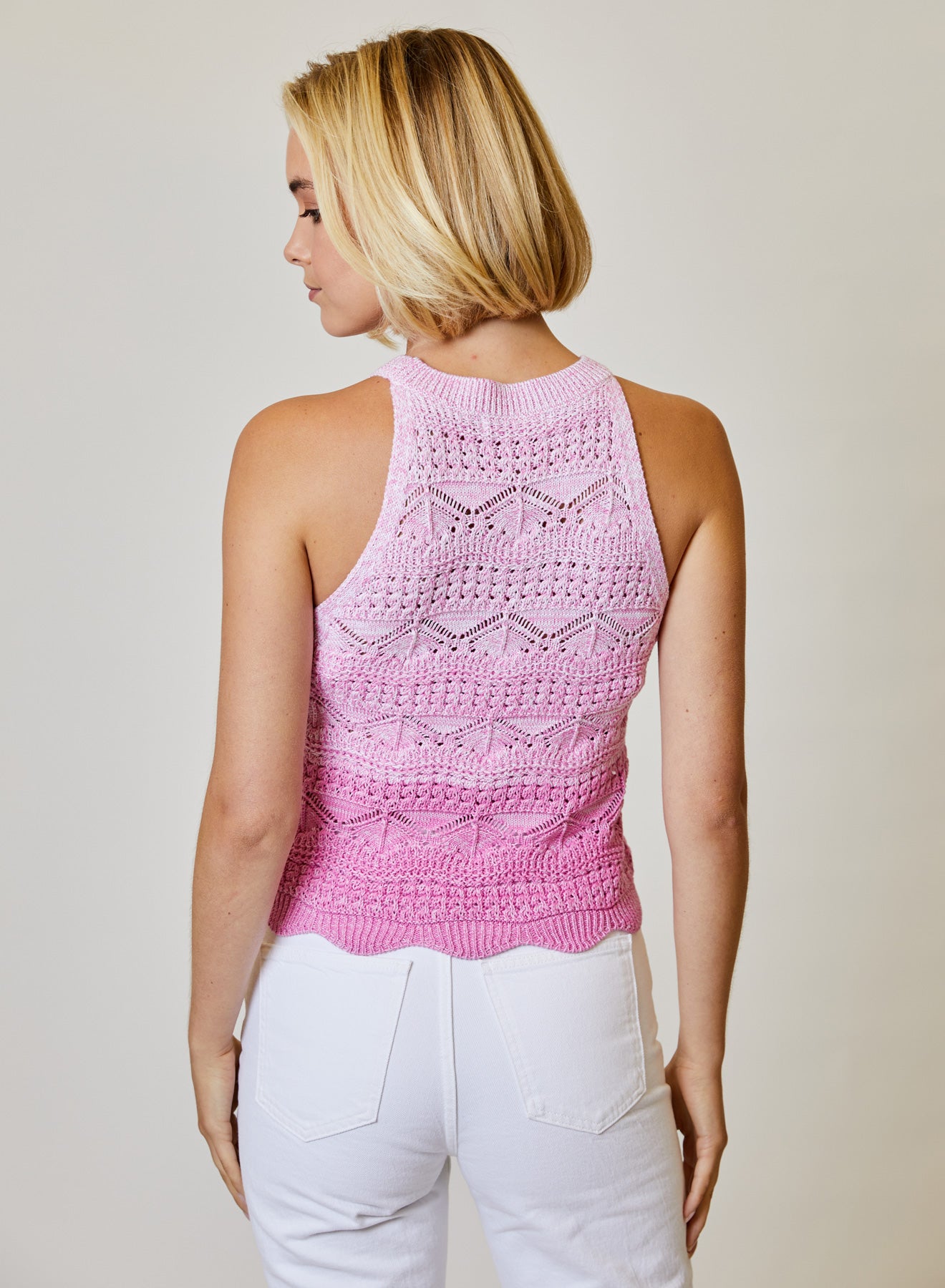 OMBRE SCALLOP HEM HALTER TOP