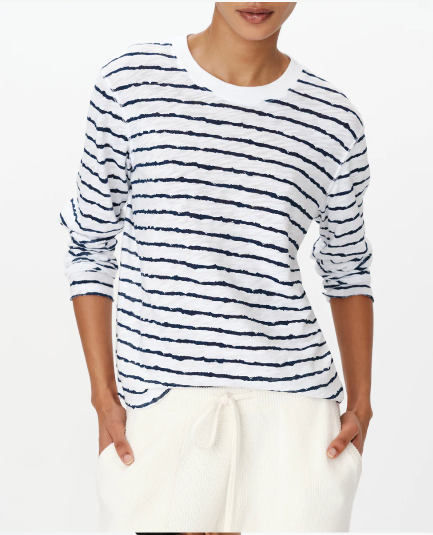 SLUB LONG SLEEVE STRIPED DESTROYED WASH CROP TEE