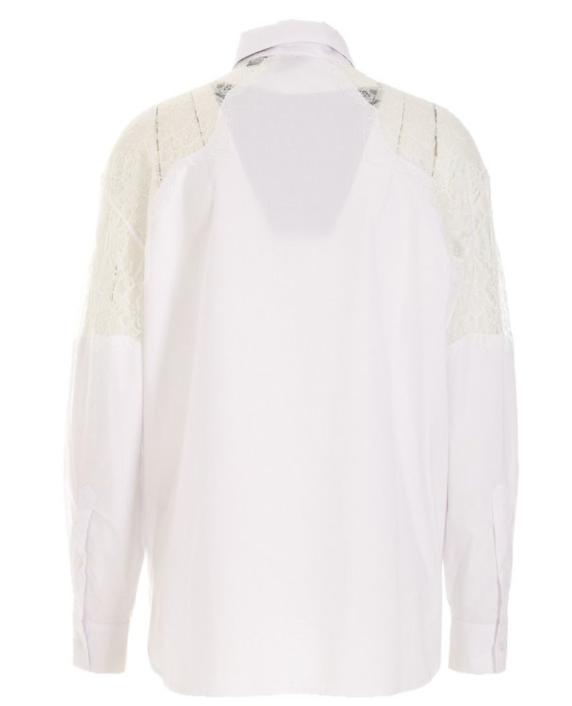 PINKO CLOTILDE LACE DETAIL ON SHOULDER COTTON BLOUSE