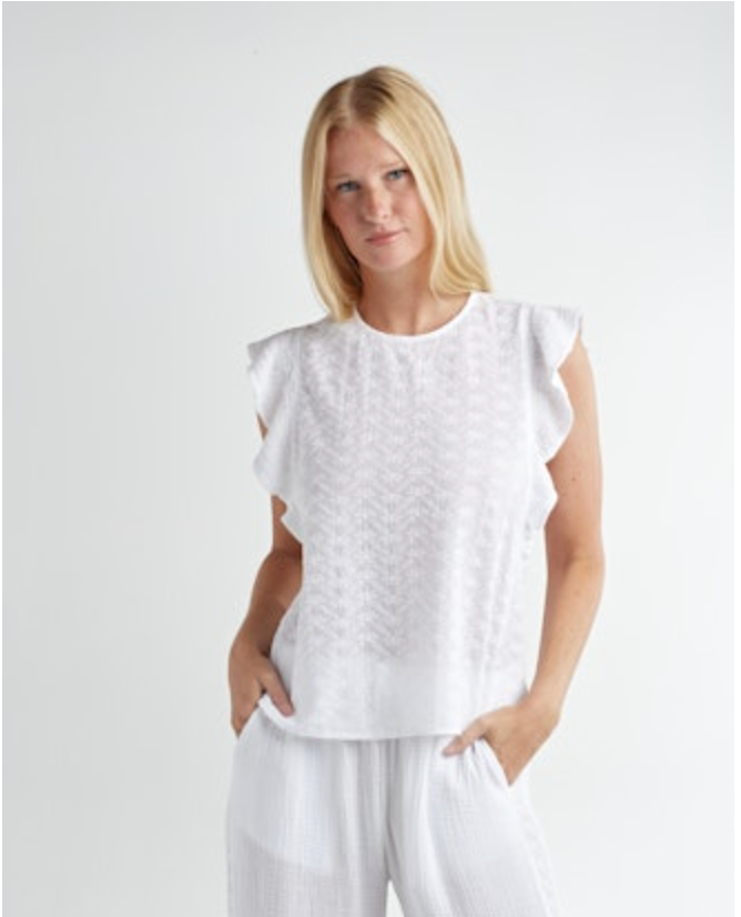 EYELET FLUTTER SLEEVE TOP