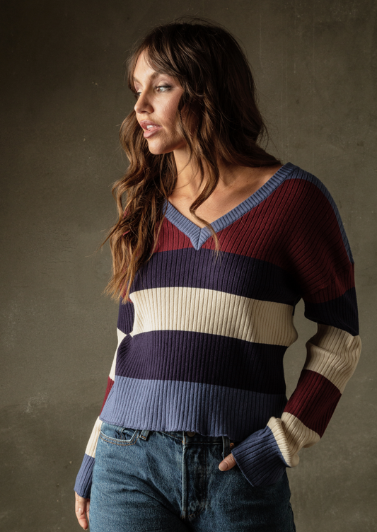 V NECK SWEATER WITH STRIPES FA7787