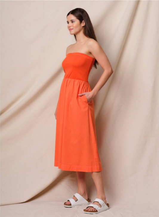 MIXED MEDIA STRAPLESS DRESS